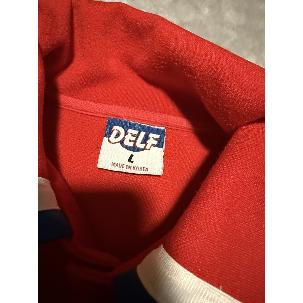 DELF Basketball Jacket Mens Large Red Philly 76ers Vintage Snap Button Varsity - Picture 4 of 5